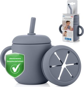Reer Kubek silikonowy niewysypek ze słomką pokrywką na przekąski 2w1 180ml REER 3