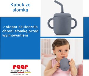 Reer Kubek silikonowy niewysypek ze słomką pokrywką na przekąski 2w1 180ml REER 4
