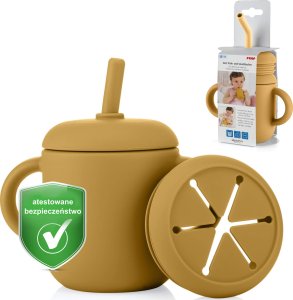 Reer Kubek silikonowy niewysypek ze słomką pokrywką na przekąski 2w1 180ml REER 2