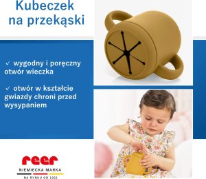 Reer Kubek silikonowy niewysypek ze słomką pokrywką na przekąski 2w1 180ml REER 3