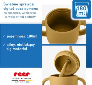 Reer Kubek silikonowy niewysypek ze słomką pokrywką na przekąski 2w1 180ml REER 4