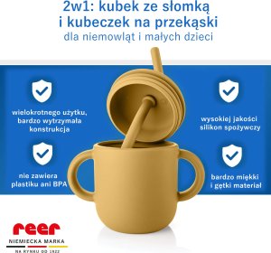 Reer Kubek silikonowy niewysypek ze słomką pokrywką na przekąski 2w1 180ml REER 5
