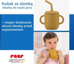 Reer Kubek silikonowy niewysypek ze słomką pokrywką na przekąski 2w1 180ml REER 6