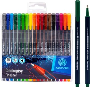 Astra Cienkopisy trójkątne kolorowe fineliner do rysowania 0,4mm 18szt ASTRA 1