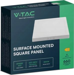 Lampa sufitowa V-TAC Panel LED V-TAC Natynkowy Premium Downlight 6W Kwadrat 120x120 VT-60006 4000K 660lm 3