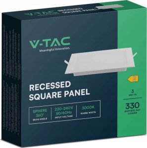 Lampa sufitowa V-TAC Panel LED V-TAC Wpuszczany Premium Downlight 3W Kwadrat 90x90 VT-61003 4000K 330lm 4