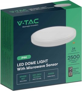 Lampa sufitowa V-TAC Plafon V-TAC 24W LED Okrągły 35cm Natynkowy Pilot Czujnik Ruchu IP44 Biały VT-8624S 3000K 2500lm 3
