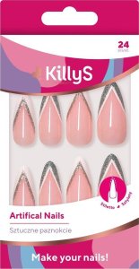 KILLYS Artifical Nails sztuczne paznokcie Stiletto Silver Glitter French 24szt 1