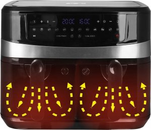 Frytkownica beztłuszczowa Emerio Emerio AF-126672.4 frytkownica Podwójny 9 l Autonomiczny 2400 W Frytkownica na gorące powietrze Czarny 3
