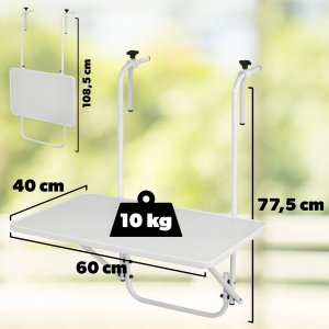 Kadax Stół Stolik Balkonowy Składany Wiszący Metal Biały 3