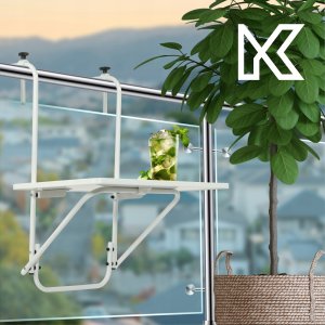 Kadax Stół Stolik Balkonowy Składany Wiszący Metal Biały 4