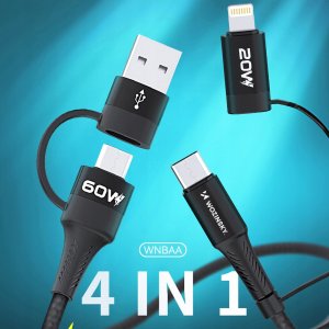 Kabel USB Wozinsky USB-A - 2x USB-C + Lightning 1 m Czarny (5907769308819) 5