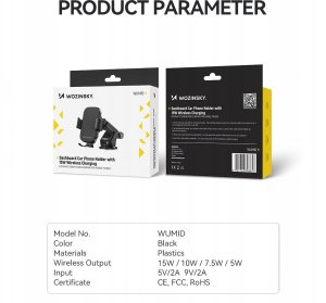 Wozinsky Uchwyt Wozinsky WUMID na telefon z ładowarką indukcyjną 15W na deskę rozdzielczą samochodu - czarny 5