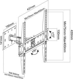 VETOUSON Obrotowy Uchwyt do Telewizora 25-54 cali Uniwersalny Wieszak TV VX-490 15