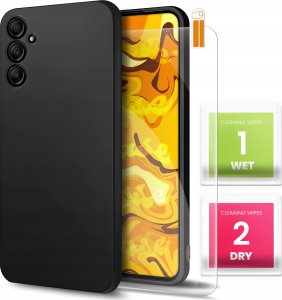 Hello Case Etui do Samsung Galaxy A14 4G / A14 5G (Czarne, Matowe, Silikon) SZKŁO 9H 1