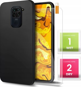 Hello Case Etui do Xiaomi Redmi Note 9 (Czarne, Matowe, Obudowa Slim, Silikon) SZKŁO 1