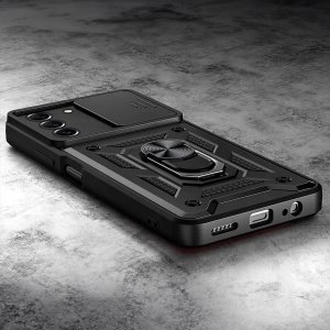 Hello Case ETUI PANCERNE DO SAMSUNG GALAXY S21 FE CZARNE OBUDOWA ARMOR HOLDER SZKŁO 5