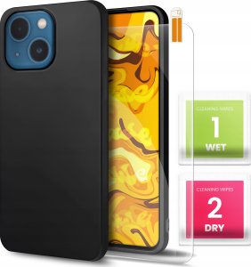 Hello Case Etui do Apple Iphone 13 (Czarne, Matowe, Obudowa Slim, Silikon) SZKŁO 9H 1