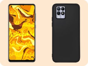 Hello Case Etui do Realme 8i (Czarne, Matowe, Obudowa Slim, Silikon) SZKŁO 9H 4