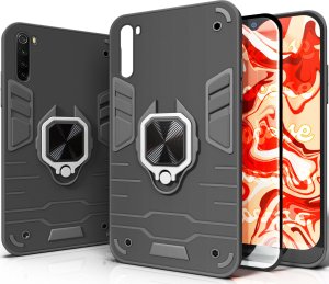 Hello Case ETUI PANCERNE DO XIAOMI REDMI NOTE 8 CZARNE OBUDOWA ARMOR HOLDER SZKŁO 9H 1