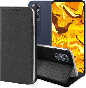 Hello Case ETUI Z KLAPKĄ DO OPPO A17 CZARNE ZAMYKANE MAGNETYCZNE KABURA FUTERAŁ FLIP 1