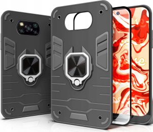 Hello Case ETUI PANCERNE do XIAOMI POCO X3 NFC CZARNE OBUDOWA HOLDER SZKŁO HARTOWANE 1