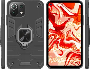Hello Case ETUI PANCERNE DO XIAOMI MI 11 LITE CZARNE OBUDOWA ARMOR HOLDER RING SZKŁO 2
