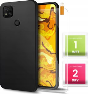 Hello Case Etui do Xiaomi Redmi 9C (Czarne, Matowe, Obudowa Slim, Silikon) SZKŁO 9H 1