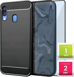 Hello Case Etui Do Samsung Galaxy A40 (Pancerne, Karbon, Karbonowe, Czarne) Szkło 5D 1