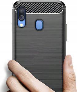 Hello Case Etui Do Samsung Galaxy A40 (Pancerne, Karbon, Karbonowe, Czarne) Szkło 5D 3