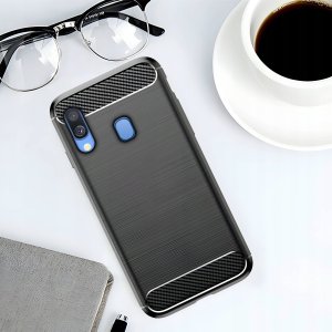 Hello Case Etui Do Samsung Galaxy A40 (Pancerne, Karbon, Karbonowe, Czarne) Szkło 5D 5