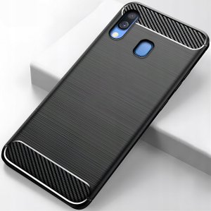 Hello Case Etui Do Samsung Galaxy A40 (Pancerne, Karbon, Karbonowe, Czarne) Szkło 5D 6