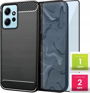 Hello Case ETUI DO XIAOMI REDMI NOTE 12 | PANCERNE KARBON CASE CZARNE SZKŁO HARTOWANE 1