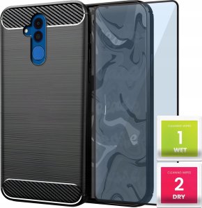 Hello Case Etui Do Huawei Mate 20 LITE (Czarne, Pancerne, Karbon) Szkło hartowane 5D 1