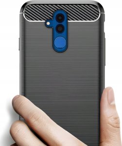 Hello Case Etui Do Huawei Mate 20 LITE (Czarne, Pancerne, Karbon) Szkło hartowane 5D 3
