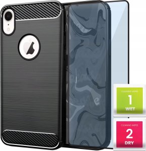 Hello Case Etui Do iPhone XR (Pancerne, Karbon, Karbonowe, Czarne) Szkło Pełne 5D 1