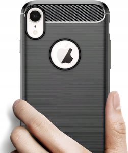 Hello Case Etui Do iPhone XR (Pancerne, Karbon, Karbonowe, Czarne) Szkło Pełne 5D 3