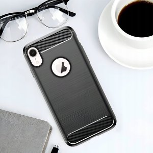 Hello Case Etui Do iPhone XR (Pancerne, Karbon, Karbonowe, Czarne) Szkło Pełne 5D 5