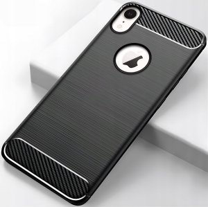 Hello Case Etui Do iPhone XR (Pancerne, Karbon, Karbonowe, Czarne) Szkło Pełne 5D 6
