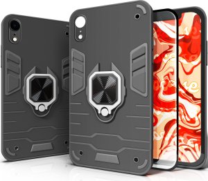 Hello Case ETUI PANCERNE DO APPLE IPHONE XR CZARNE OBUDOWA ARMOR HOLDER RING SZKŁO 1