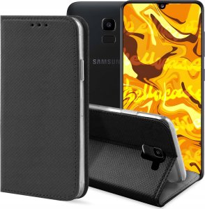 Hello Case ETUI Z KLAPKĄ DO SAMSUNG GALAXY J6 2018 CZARNE ZAMYKANE MAGNETYCZNE KABURA 1