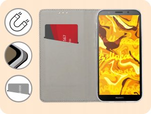 Hello Case ETUI Z KLAPKĄ DO HUAWEI Y5 2018 CZARNE ZAMYKANE MAGNETYCZNE KABURA FUTERAŁ 3
