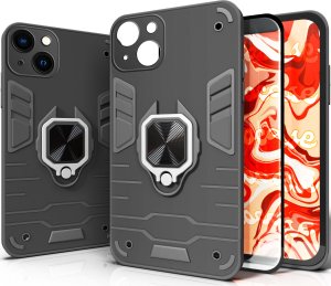 Hello Case ETUI PANCERNE DO IPHONE 13 MINI CZARNE OBUDOWA ARMOR HOLDER RING SZKŁO 9H 1