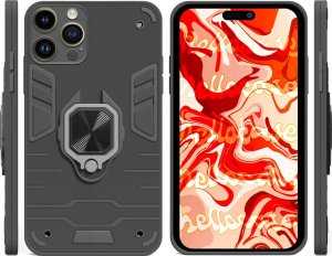 Hello Case ETUI PANCERNE DO IPHONE 14 PRO MAX CZARNE OBUDOWA ARMOR HOLDER RING SZKŁO 2