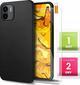 Hello Case Etui do Xiaomi Redmi A1 (Czarne, Matowe, Obudowa Slim, Silikon) SZKŁO 9H 1