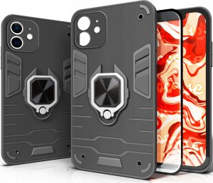 Hello Case ETUI PANCERNE DO IPHONE 12 MINI CZARNE OBUDOWA ARMOR HOLDER RING SZKŁO 9H 1