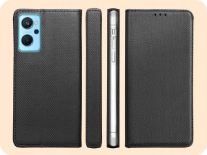 Hello Case ETUI Z KLAPKĄ DO REALME 9I | OPPO A96 4G CZARNE ZAMYKANE MAGNETYCZNE KABURA 6
