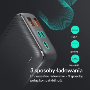 Powerbank Aukey PB-N74S Power Bank | 20000 mAh | 5xUSB | Quick Charge 3.0 | Power Delivery 3.0 | 22.5W | SCP | LED | kabel USB-C 8