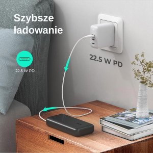 Powerbank Aukey PB-N74S Power Bank | 20000 mAh | 5xUSB | Quick Charge 3.0 | Power Delivery 3.0 | 22.5W | SCP | LED | kabel USB-C 10