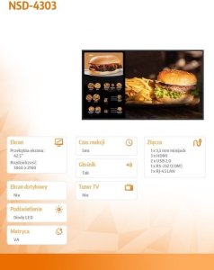 Monitor AG Neovo Monitor 43 cale NSD-4303 VA 3xHDMI 2xUSB2.0 1xRS-232 1xRJ-45LAN 1x3,5MINIJACK GŁONIK 14